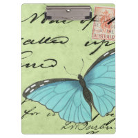 Mariposa de ala azul en postal Verde azulada