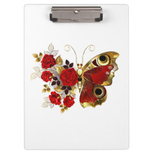 Carpeta De Pinza Mariposa de flor roja con rosas rojas