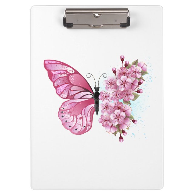 Carpeta De Pinza Mariposa de flores con Sakura rosa (Anverso)