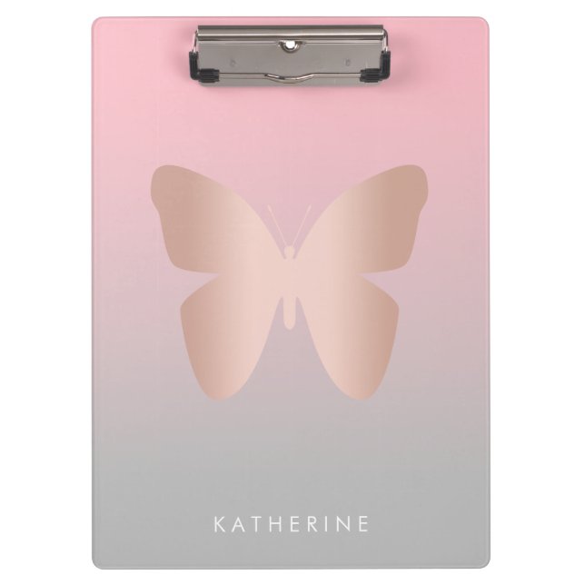 Carpeta De Pinza Mariposa de oro rosa moderna y elegante (Anverso)