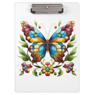 Carpeta De Pinza Mariposa de vidrio coloreado con flores