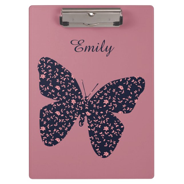 Carpeta De Pinza Mariposa floral rosa y violeta personalizada (Anverso)