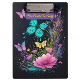 Carpeta De Pinza mariposa floral verde amarillo rosa lindo profesor