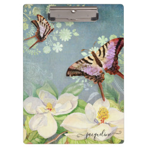 Carpeta De Pinza Mariposa Mariposa Floral Azul Blanco Magnolias