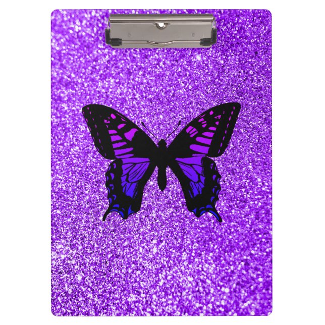 Carpeta De Pinza Mariposa morada en Purpurina (Anverso)