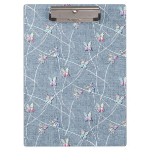 Carpeta De Pinza Mariposas de relieve al acuarela sobre lino azul d