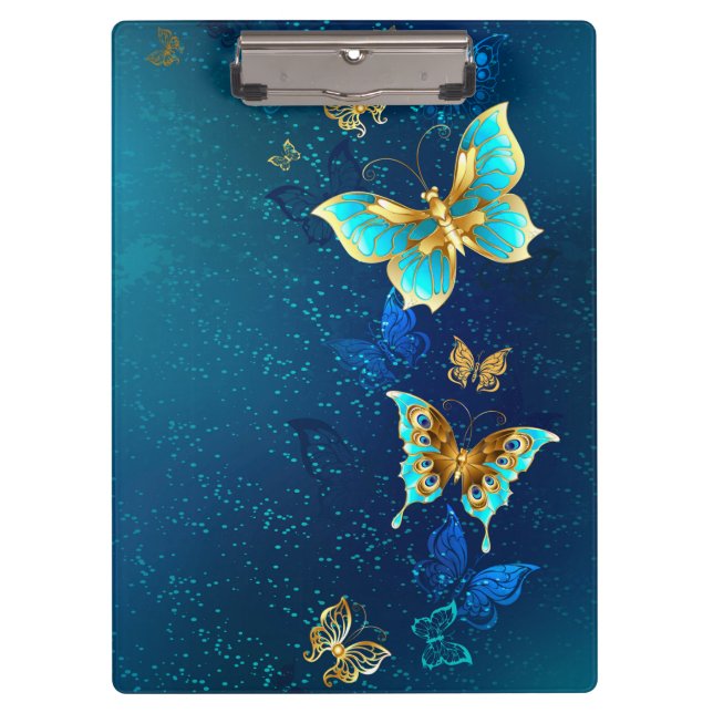 Carpeta De Pinza Mariposas doradas sobre fondo azul (Anverso)