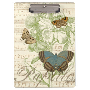 Carpeta De Pinza Mariposas en chapa con diseño floral
