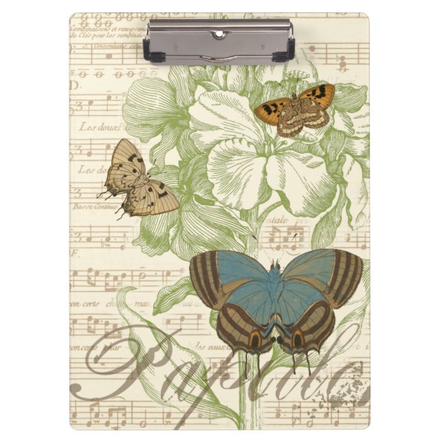 Carpeta De Pinza Mariposas en la música de hojas con diseño floral (Anverso)
