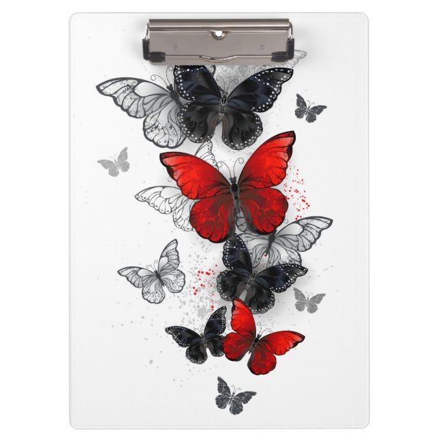 Carpeta De Pinza Mariposas Morpho voladoras negras y rojas (Anverso)