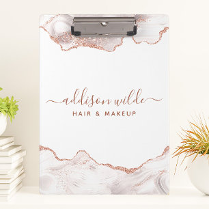 Carpeta De Pinza Mármol Blanco Chic Agata Dorado Rosa Brillante