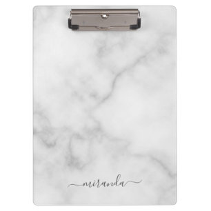 Carpeta De Pinza Mármol blanco con nombre personalizado de script m