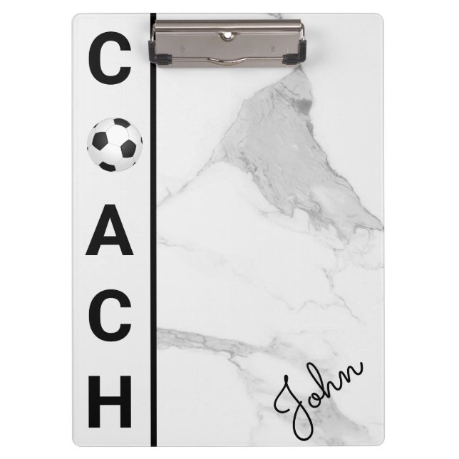 Carpeta De Pinza Mármol blanco del entrenador de fútbol personaliza (Anverso)