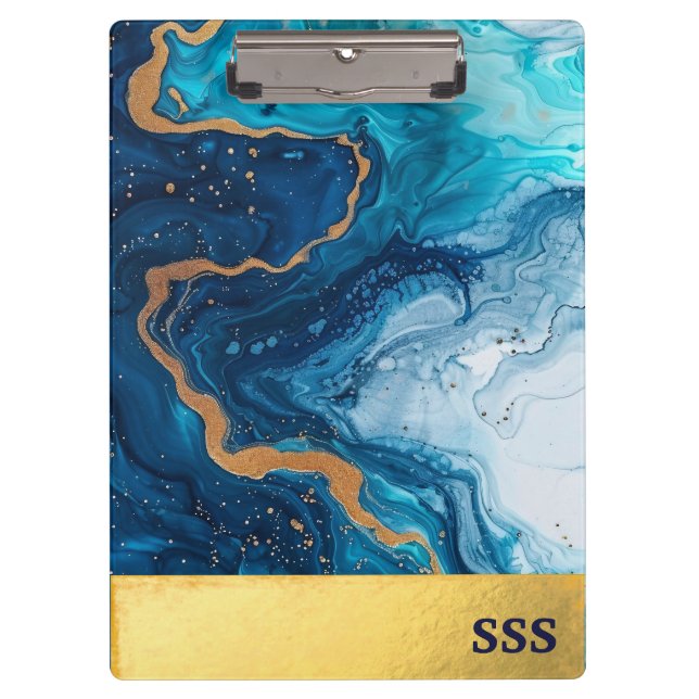 Carpeta De Pinza Mármol blanco Metalizado monograma moderno (Anverso)