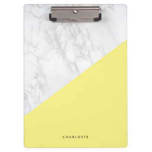 Carpeta De Pinza Mármol blanco moderno con bloque amarillo personal