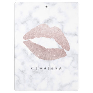 Carpeta De Pinza mármol color de rosa femenino elegante del blanco