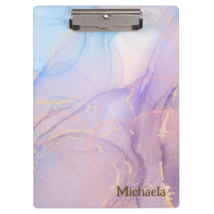 Carpeta De Pinza Mármol con brillo dorado rosa y azul