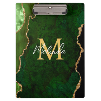 Carpeta De Pinza Mármol de Ágata Verde y Dorado