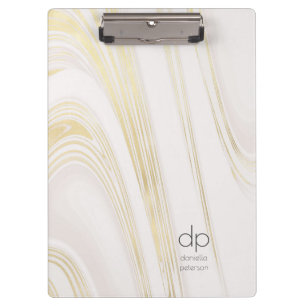 Carpeta De Pinza Mármol dorado chic moderno nombre e iniciales