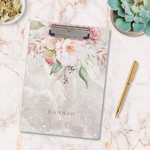 Carpeta De Pinza Mármol Floral de Peonía Rosa Elegante Moderno