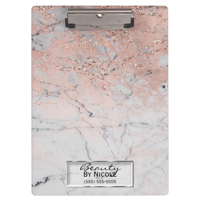 Carpeta De Pinza Mármol Rosa y Gris Moda Personalizada (Anverso)