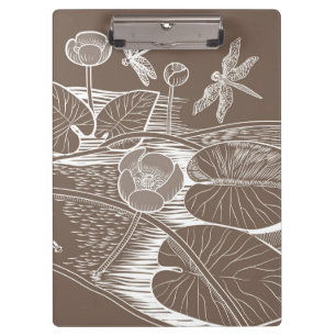 Carpeta De Pinza Marrón gráfico de lirios de agua