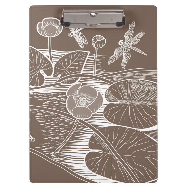 Carpeta De Pinza Marrón gráfico de lirios de agua (Anverso)