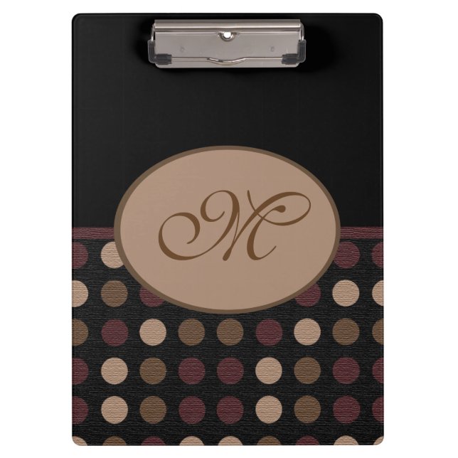 Carpeta De Pinza Marsala Marmarrón negro Polka Monograma Portapapel (Anverso)