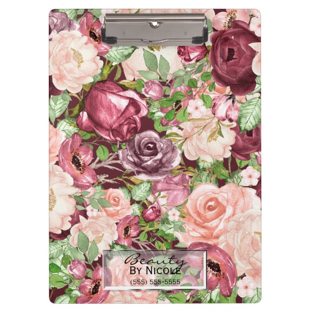 Carpeta De Pinza Marsala Marrón Burgundy Rústico Floral Personaliza (Anverso)