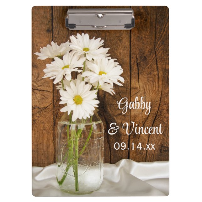 Carpeta De Pinza Mason Jar White Daisies Barn Boda Planning (Anverso)