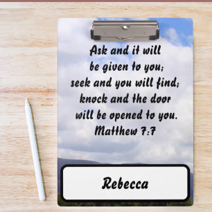 Carpeta De Pinza Mateo 7:7 Verso de la Biblia Personalizado favorit