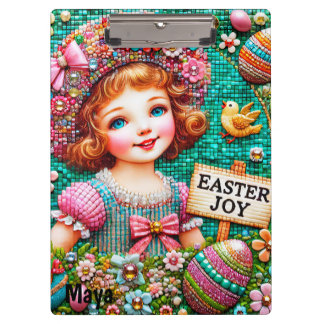 Carpeta De Pinza MAYA ~ FELIZ PASCUA ~ Huevos de niña vintage ~