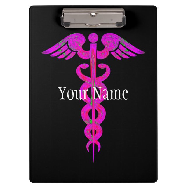 Carpeta De Pinza Médico rosado del caduceo de la enfermera (Anverso)