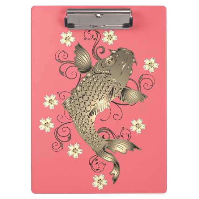 Carpeta De Pinza Melocotón de pescado de Koi y elegante florero ori (Anverso)