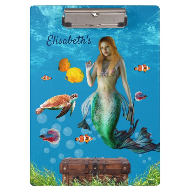 Carpeta De Pinza Mermaid subacuático Treasure Hunt Fantasy Blue (Anverso)