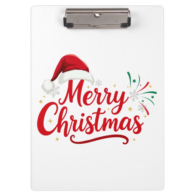 Carpeta De Pinza Merry Christmas Typography with Santa Hat and Snow (Anverso)
