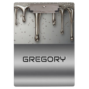Carpeta De Pinza Metal líquido goteando sobre superficie de cromo p