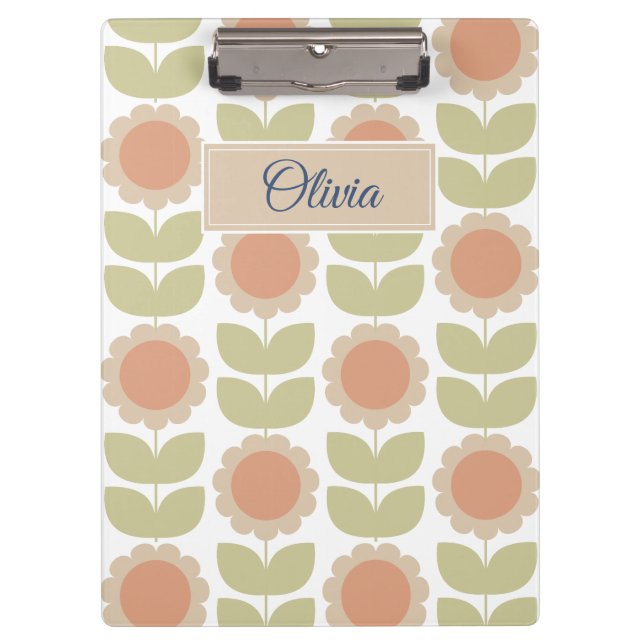Carpeta De Pinza  Mid-Century Pastel Pink Retro Floral Pattern (Anverso)