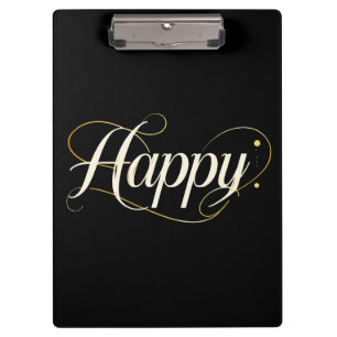 Carpeta De Pinza Minimalista Elegante Tipografía Feliz en Oro - Clá