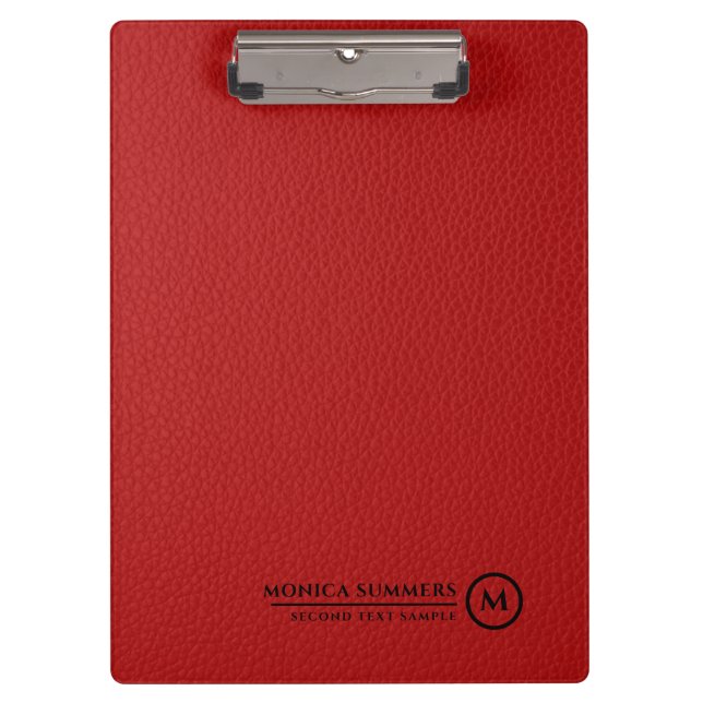 Carpeta De Pinza Minimalistic Red Leather Personalized Text (Anverso)