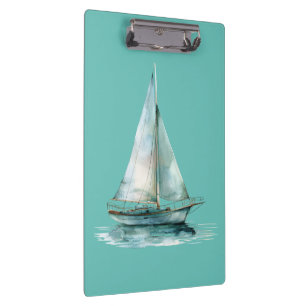 Carpeta De Pinza Misty Green Sailboat - Diseño de yates acuáticos