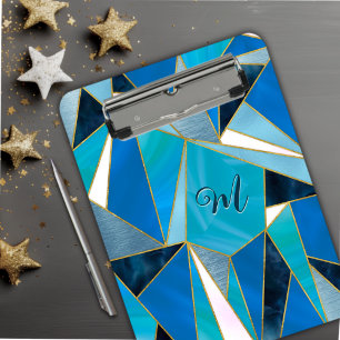 Carpeta De Pinza Moda azul acua verde azulado abstracto geométrico