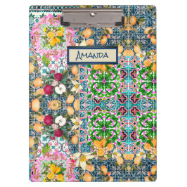 Carpeta De Pinza Moda azul rosa cítrico siciliano baldosas florales