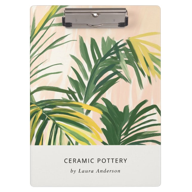 Carpeta De Pinza Moda Boho Rubor Green Tropical Palm Leaves Beach (Anverso)