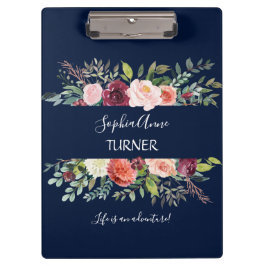 Carpeta De Pinza Moda Borgoña Rubor Floral Marina Azul Monograma