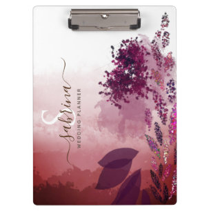 Carpeta De Pinza Moda Burgundy Watercolor Floral Monograma Firma