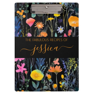 Carpeta De Pinza Moda color de agua negro flores silvestres nombre