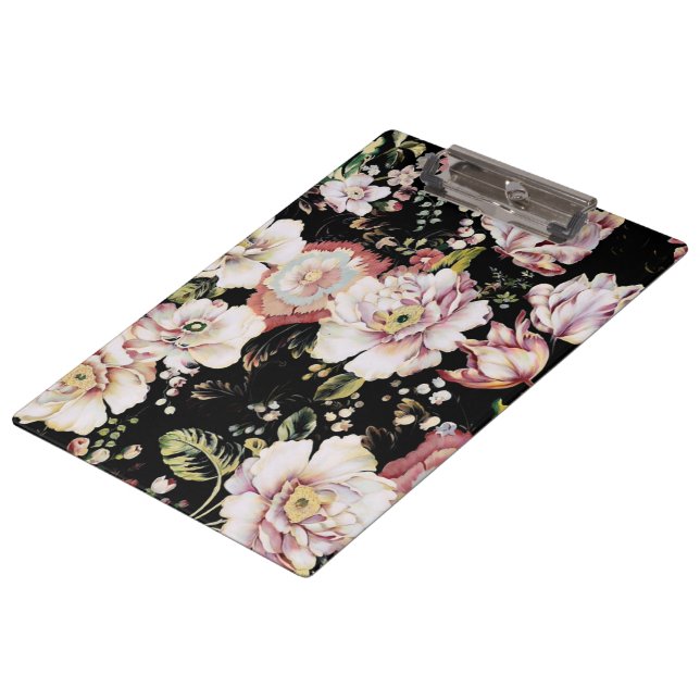 Carpeta De Pinza moda de campo bohemia francesa floral negra (Angular)