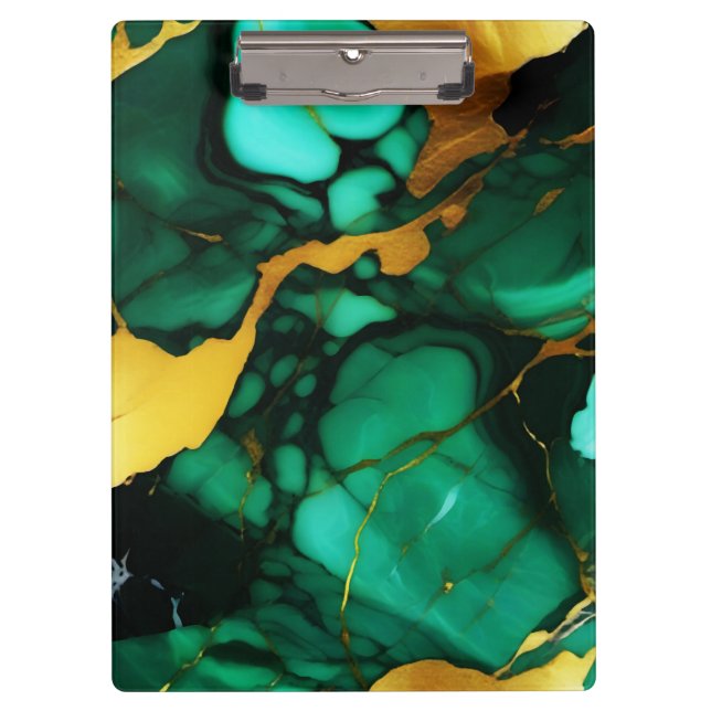 Carpeta De Pinza Moda Elegante verde oscuro dorado Faux Marble (Anverso)