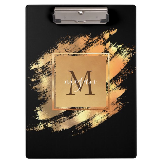 Carpeta De Pinza Moda Faux Gold Glam Brushstrot Monogramado (Anverso)